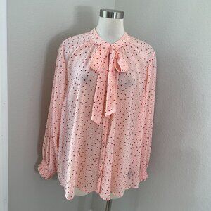 Torrid Womens Plus 2X Pink Polka Dot Tie Neck Blouse Long Sleeve Shirt Top
